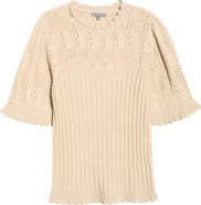 Wit & Wisdom Frill Sleeve Mixed Stitch Cotton Blend Sweater