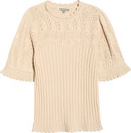 Wit & Wisdom Frill Sleeve Mixed Stitch Cotton Blend Sweater