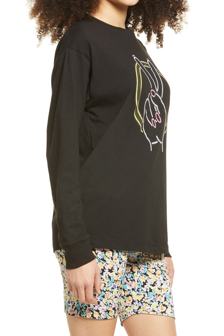 Women's The Time Is Now Graphic Long Sleeve Tee, Alternate, color, BLACK PEACE HAND