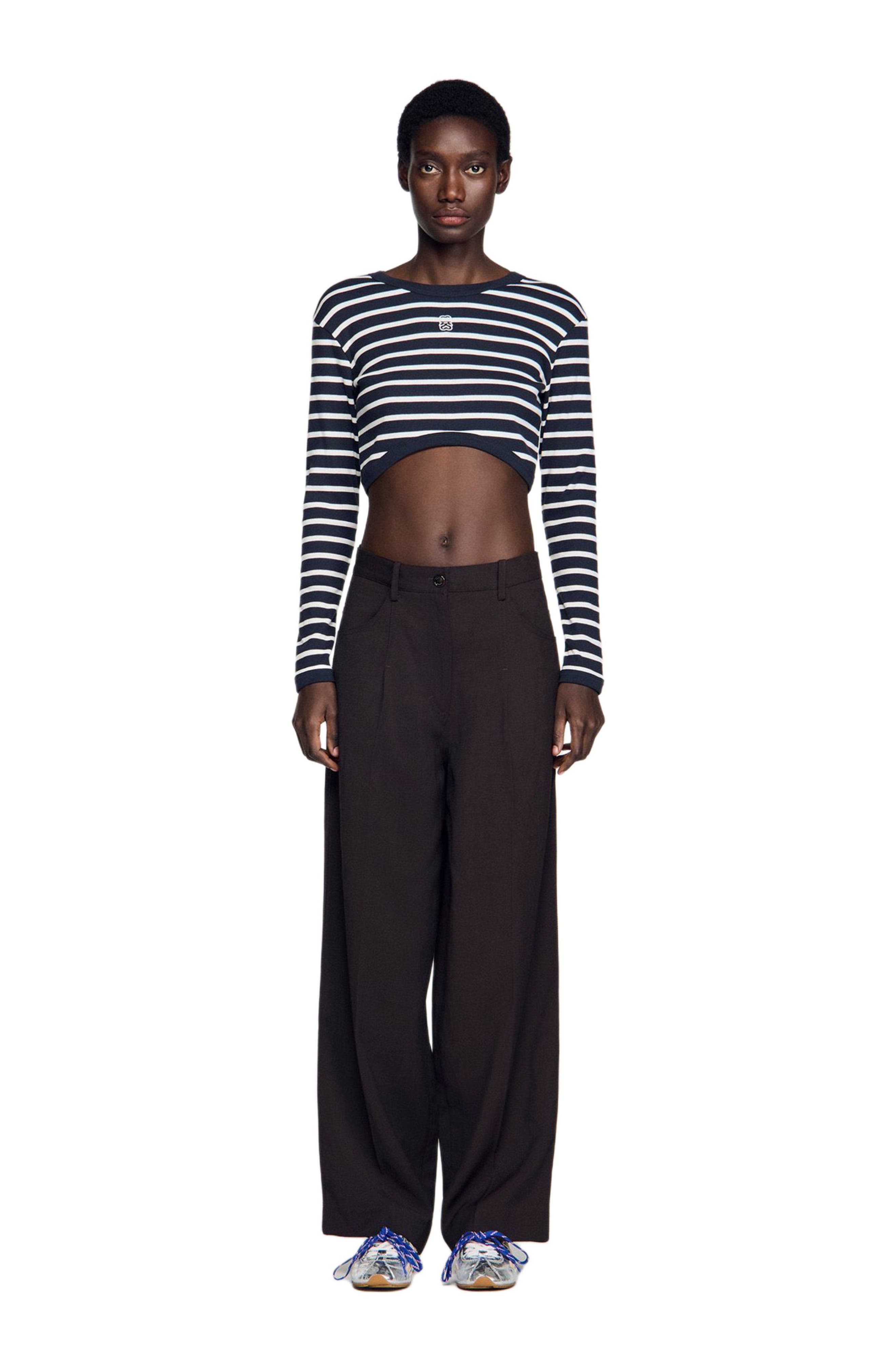 Cropped striped cotton T-shirt - image 2