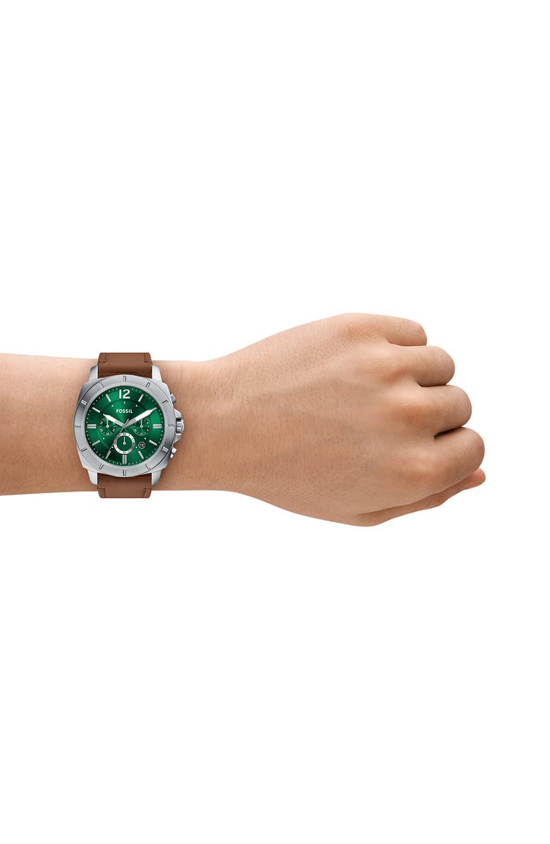 Fossil Privateer Chronograph Leather Strap Watch, 45mm, Alternate, color, Silver