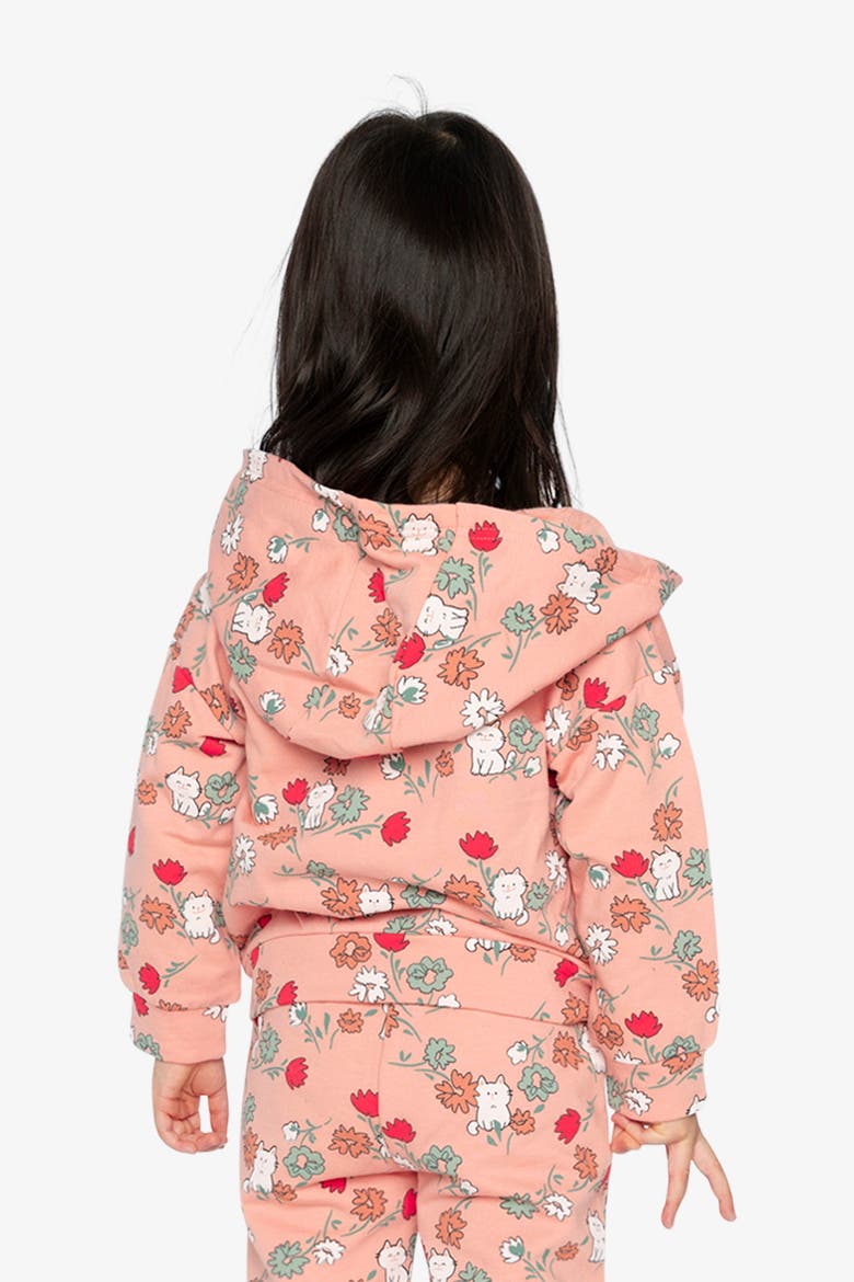 French Terry Cat Hooded Zip Cardigan, Alternate, color, Pink Cat Print