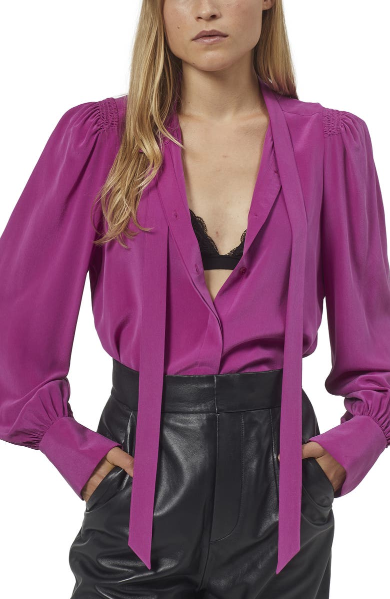 Equipment Lorraint Tie Neck Silk Blouse, Main, color, Wild Aster