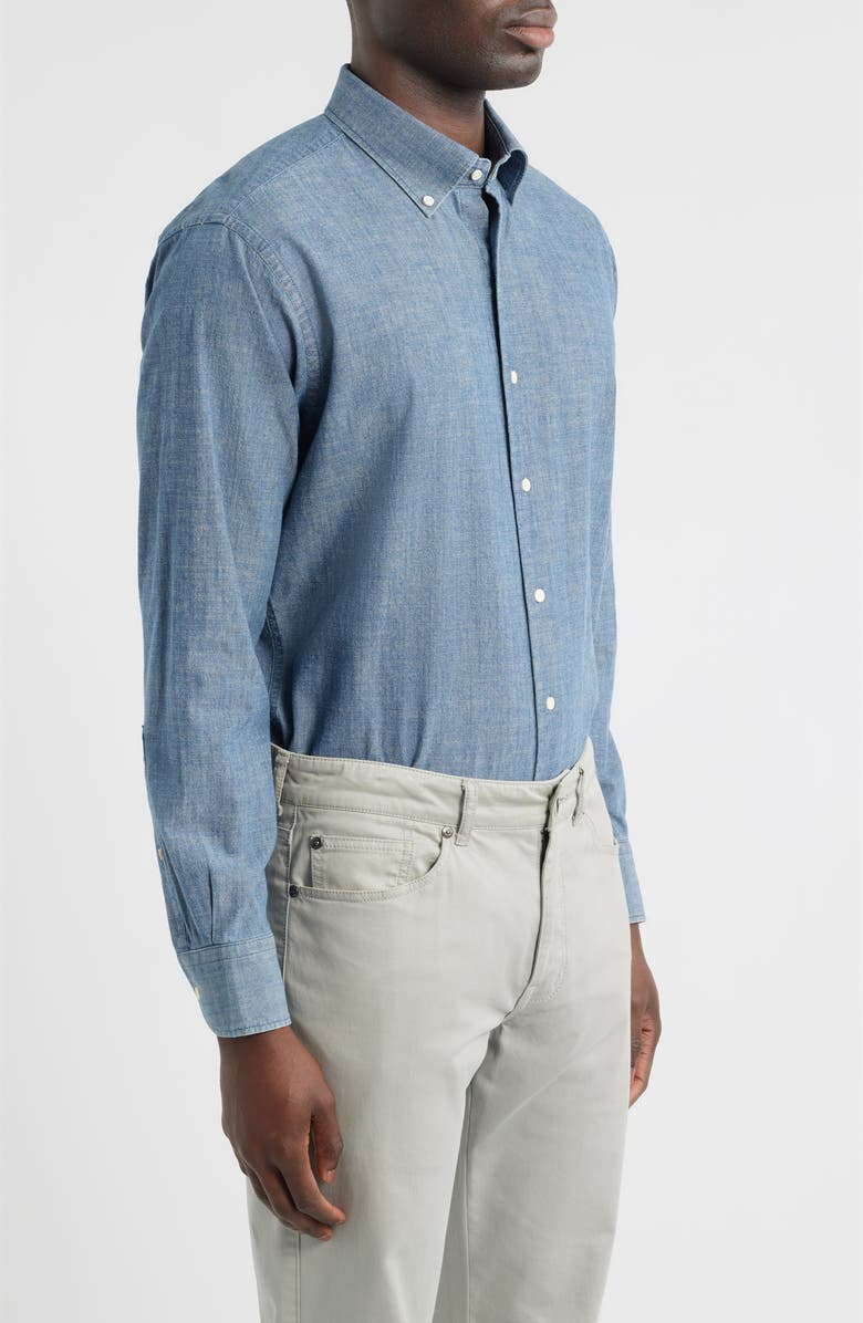 Peter Millar Davenport Stretch Chambray Button-Down Shirt, Alternate, color, Indigo