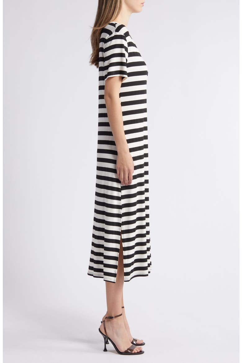 Lydia Stripe Midi T-Shirt Dress, Alternate, color, BLACK/ WHITE