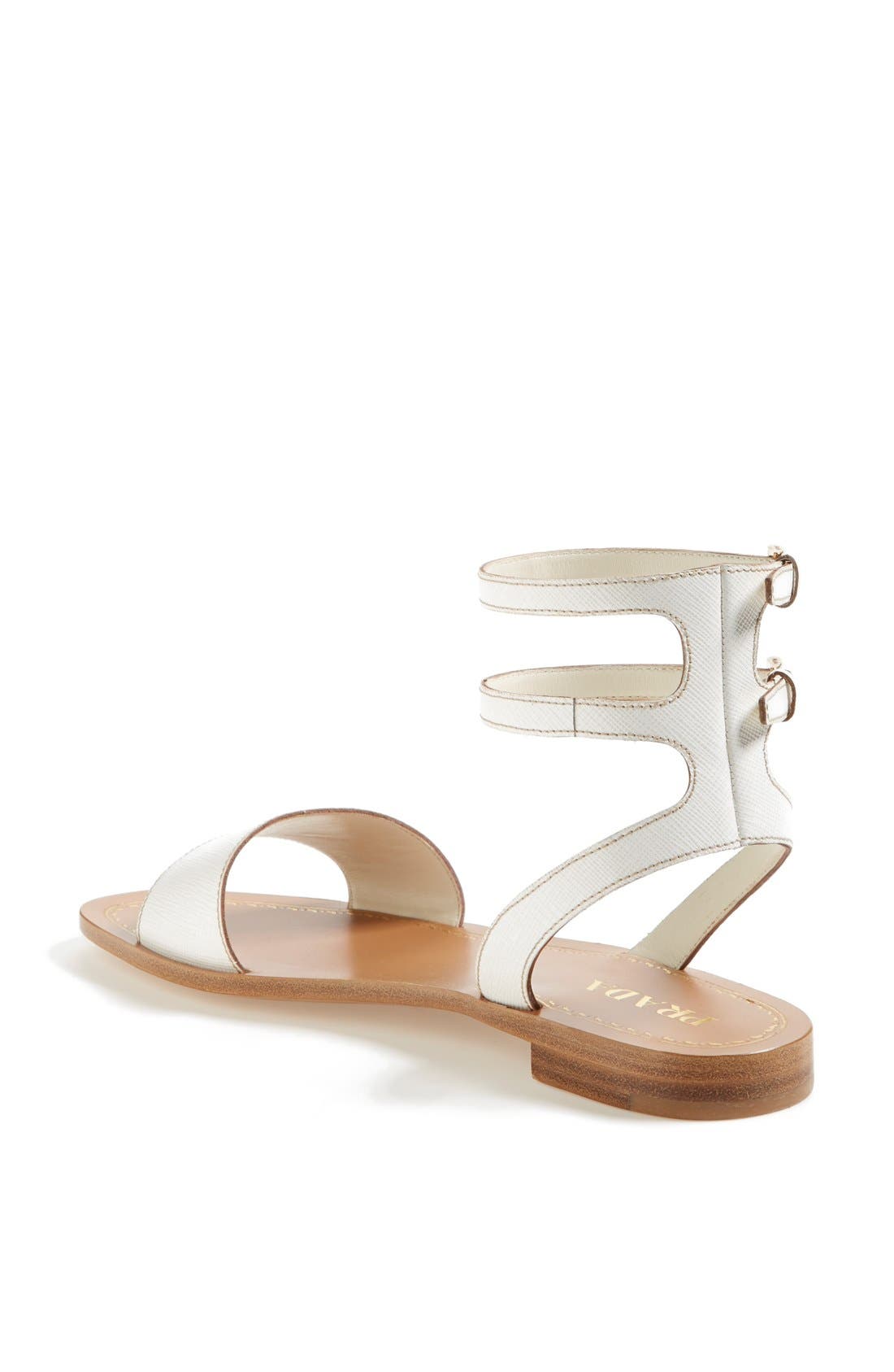 Prada Double Ankle Strap Flat Sandal, Alternate, color, 