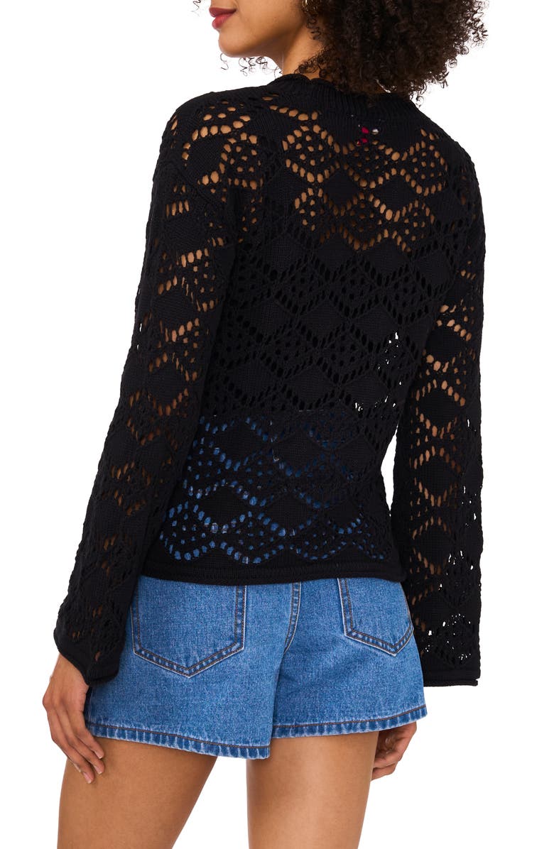 Vince Camuto Open Stitch Cotton Cardigan, Alternate, color, Rich Black