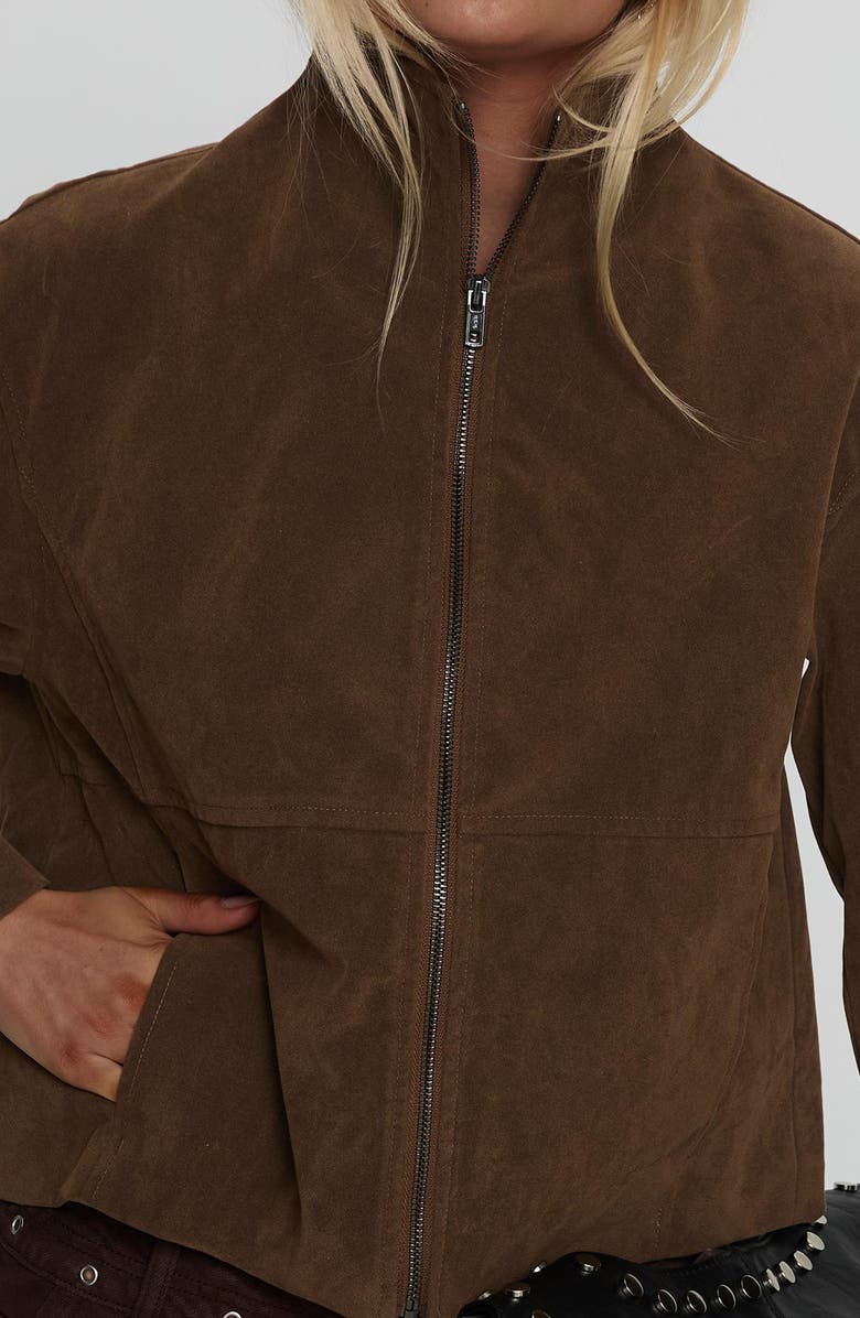 Princess Polly Jessalynn Faux Suede Full Zip Jacket, Alternate, color, Brown
