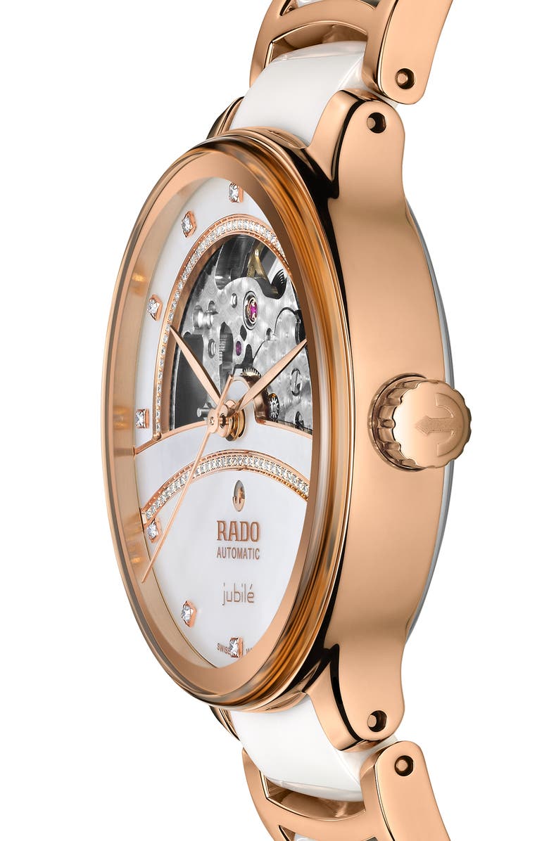 RADO Centrix Open Heart Superjubile Diamond Bracelet Watch, 35mm, Alternate, color, White