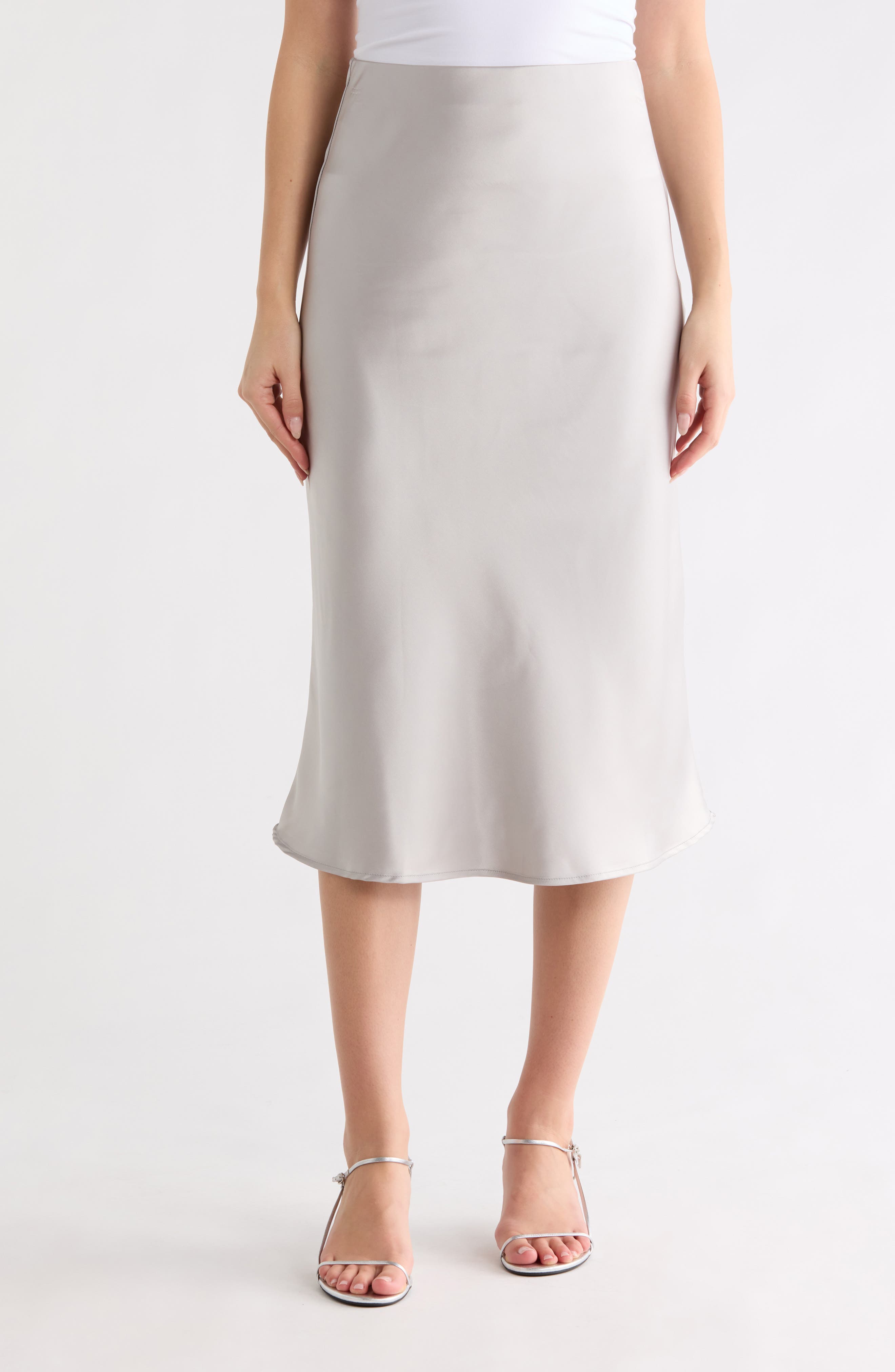 Renee C Solid Satin Midi Skirt