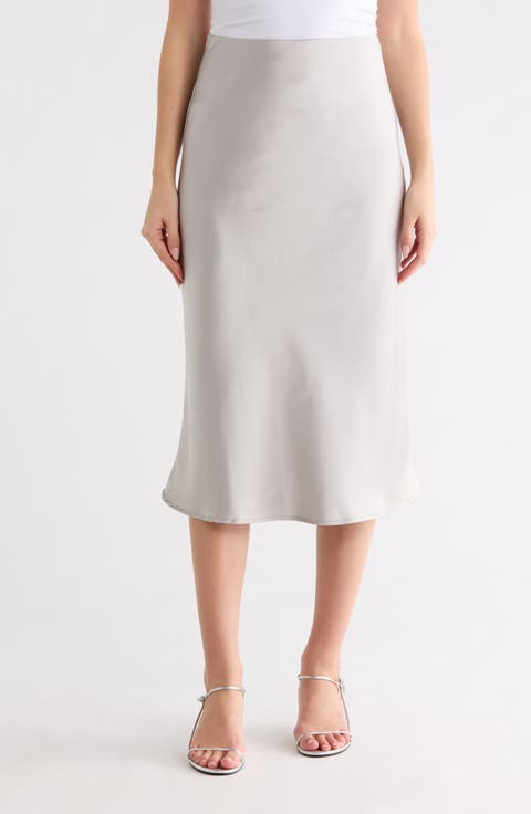Solid Satin Midi Skirt