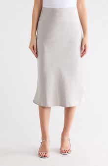 Renee C Solid Satin Midi Skirt