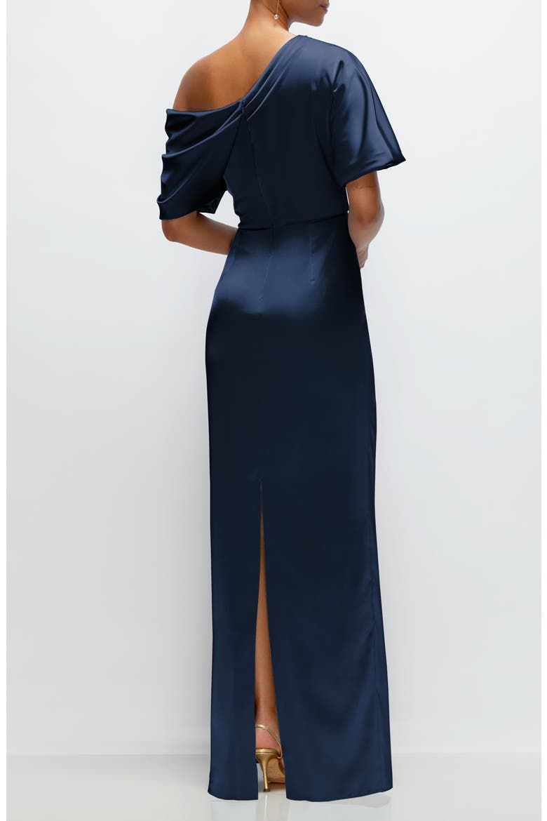 Ruched One-Shoulder Satin Gown, Alternate, color, MIDNIGHT