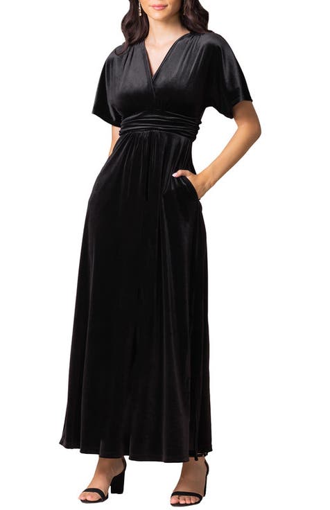 Verona V-Neck Velvet Evening Gown with Pockets