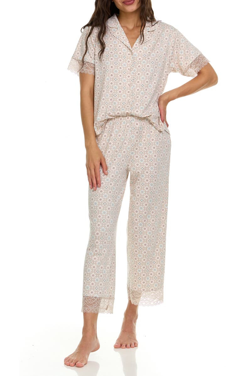Flora By Flora Nikrooz Janelle Notched Lace Crop Pajamas, Alternate, color, 