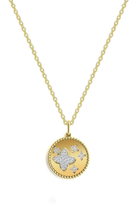 Clover Cubic Zirconia Disk Pendant Necklace