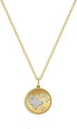 GABI RIELLE Clover Cubic Zirconia Disk Pendant Necklace