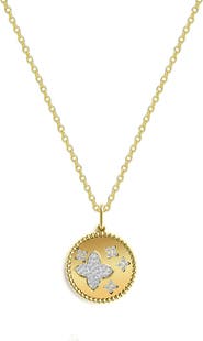GABI RIELLE Clover Cubic Zirconia Disk Pendant Necklace
