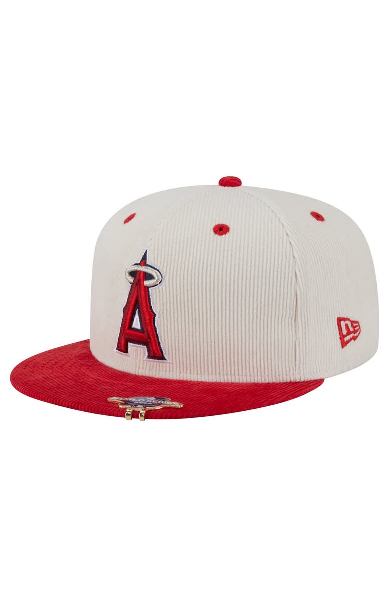New Era Men's New Era Cream/Red Los Angeles Angels Two-Tone Corduroy 59FIFTY Fitted Hat, Alternate, color, Cream