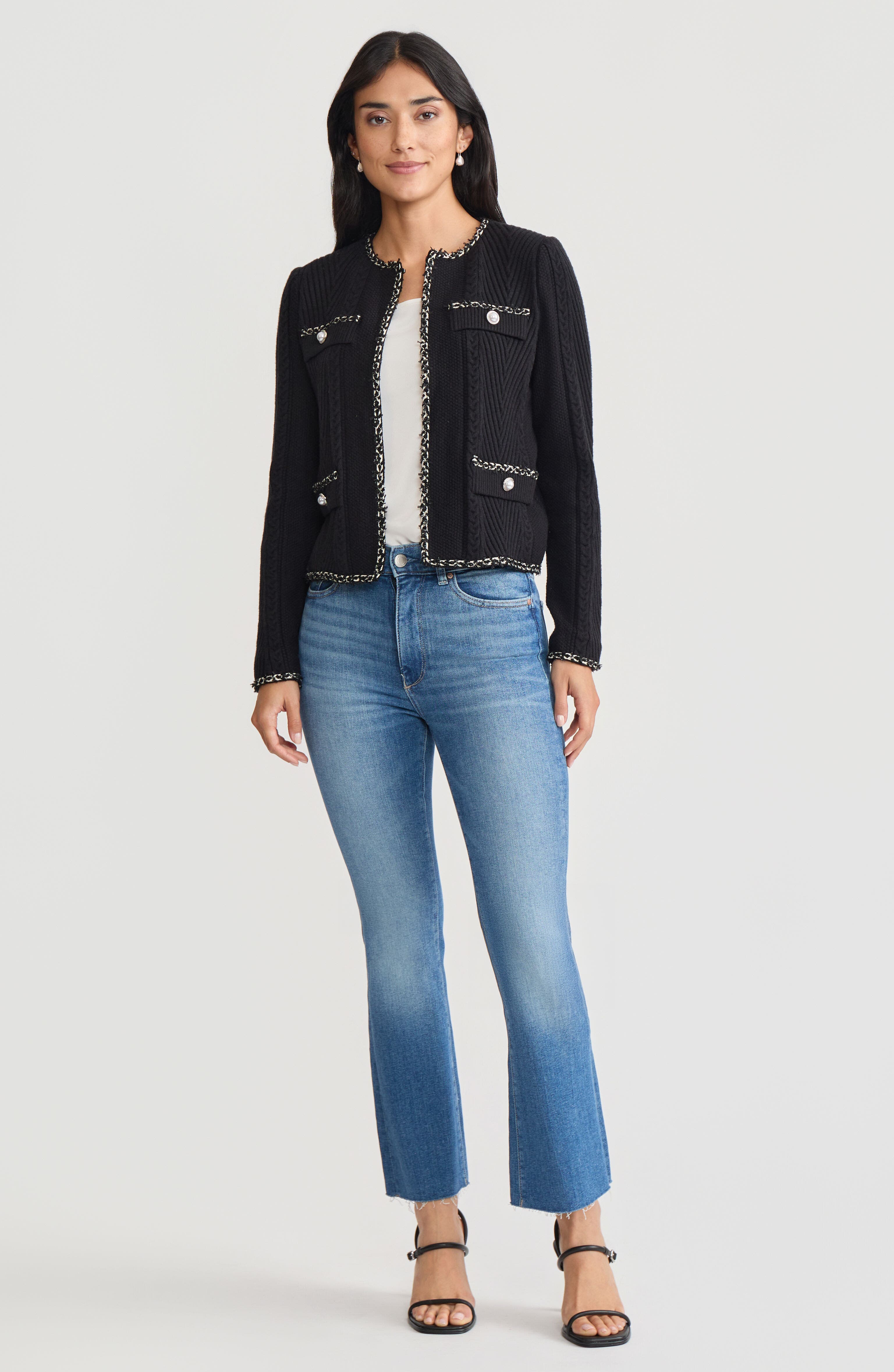 Heritage Eyelash Trim Cozy Ribbed Knit Jacket
