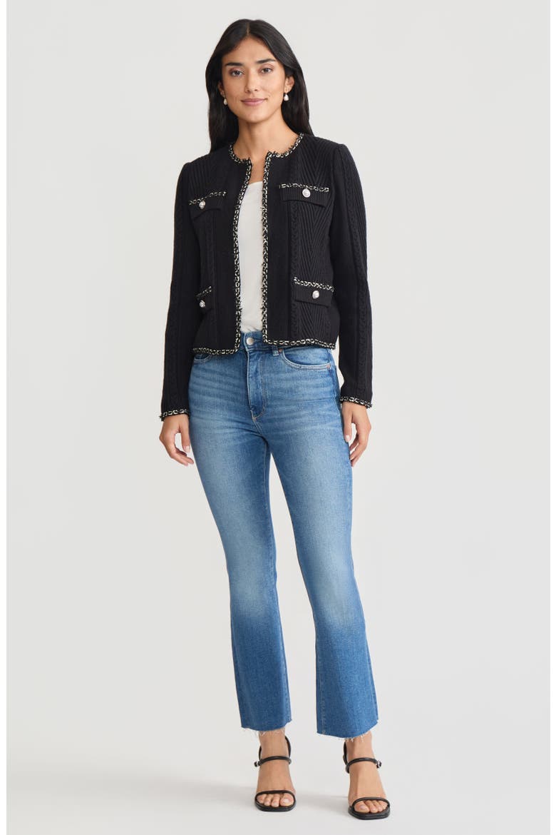 Heritage Eyelash Trim Cozy Ribbed Knit Jacket, Main, color, Black/Biscotti
