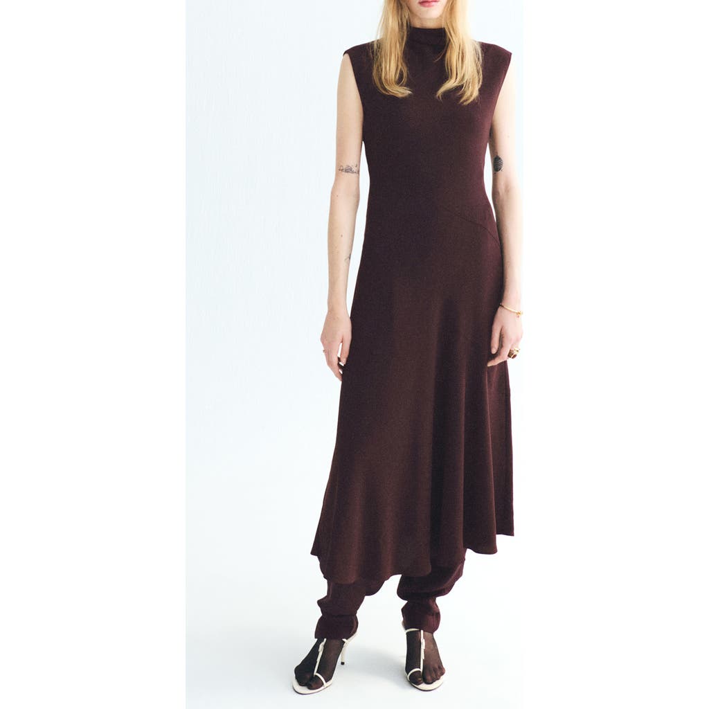 Mango Coco Mock Neck Sleeveless Dress In Brown