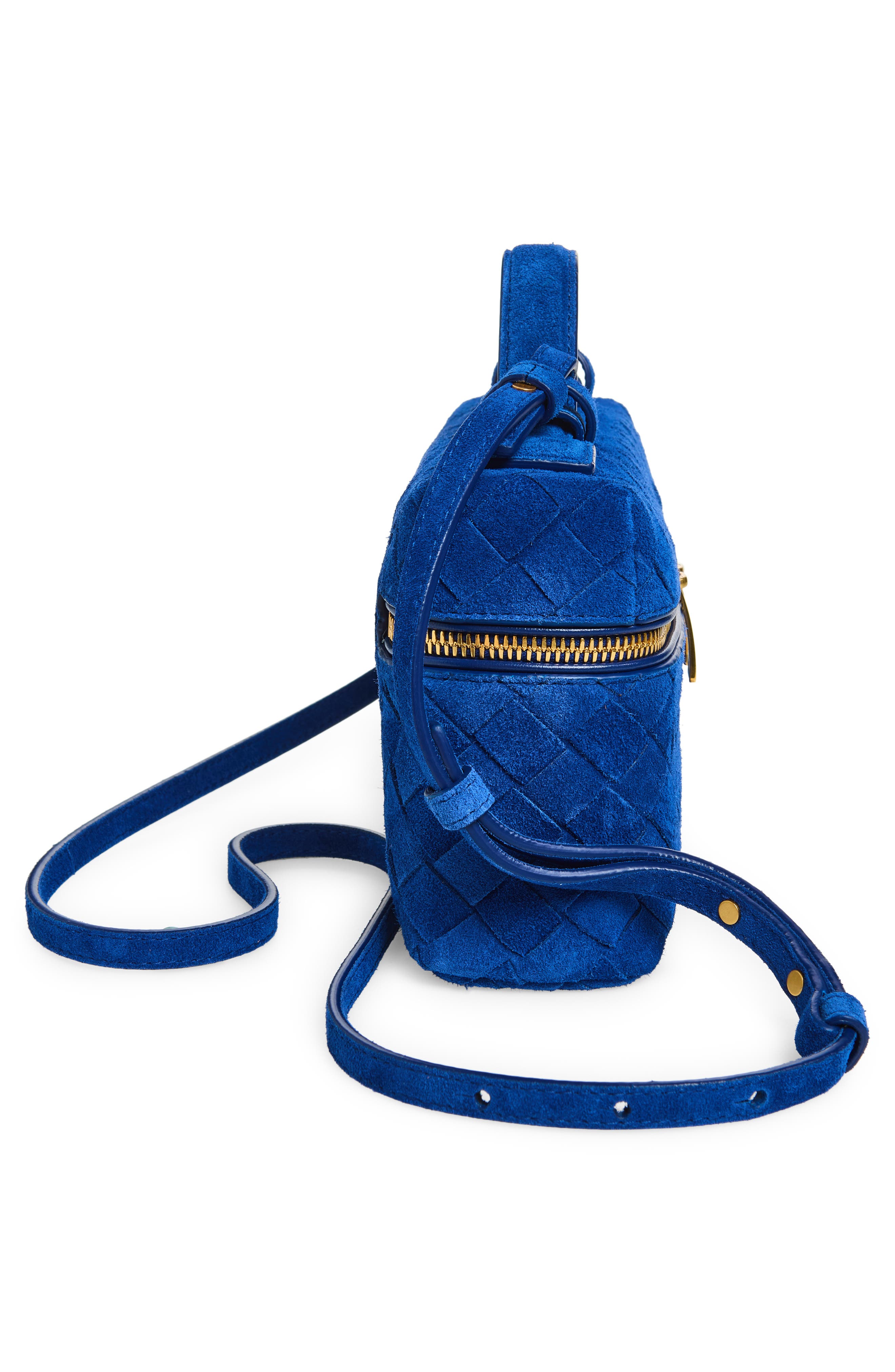 Bottega Veneta Bang Bang Intrecciato Suede Vanity Case, Alternate, color, 4297 Blue Royal-Gold