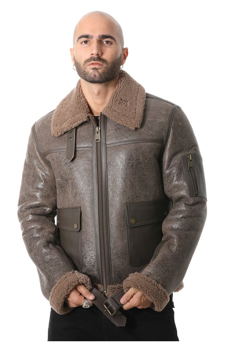 Furniq UK Samuel Textured Shearing Pilot Jacket, Main, color, Taupe Brown