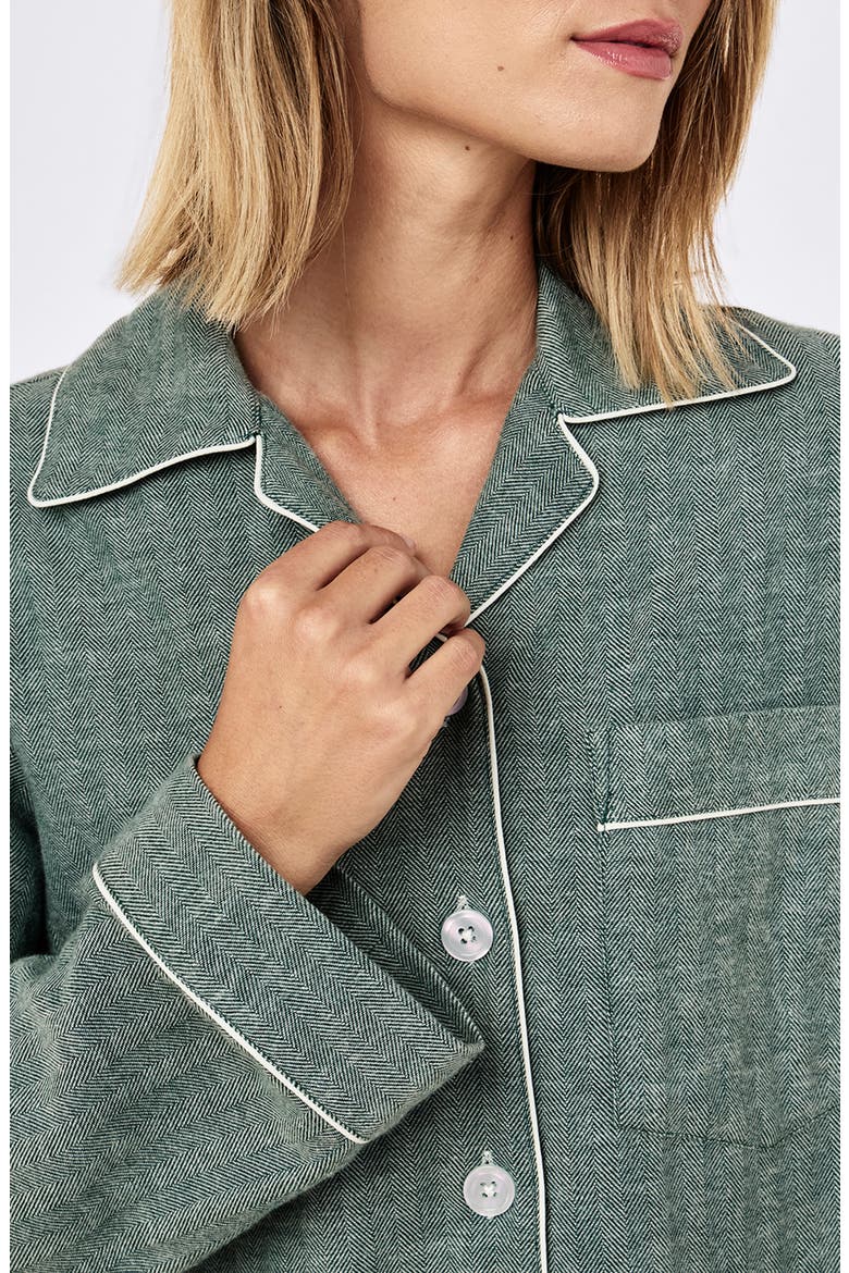 Brushed Herringbone Pajamas, Alternate, color, DEEP EMERALD