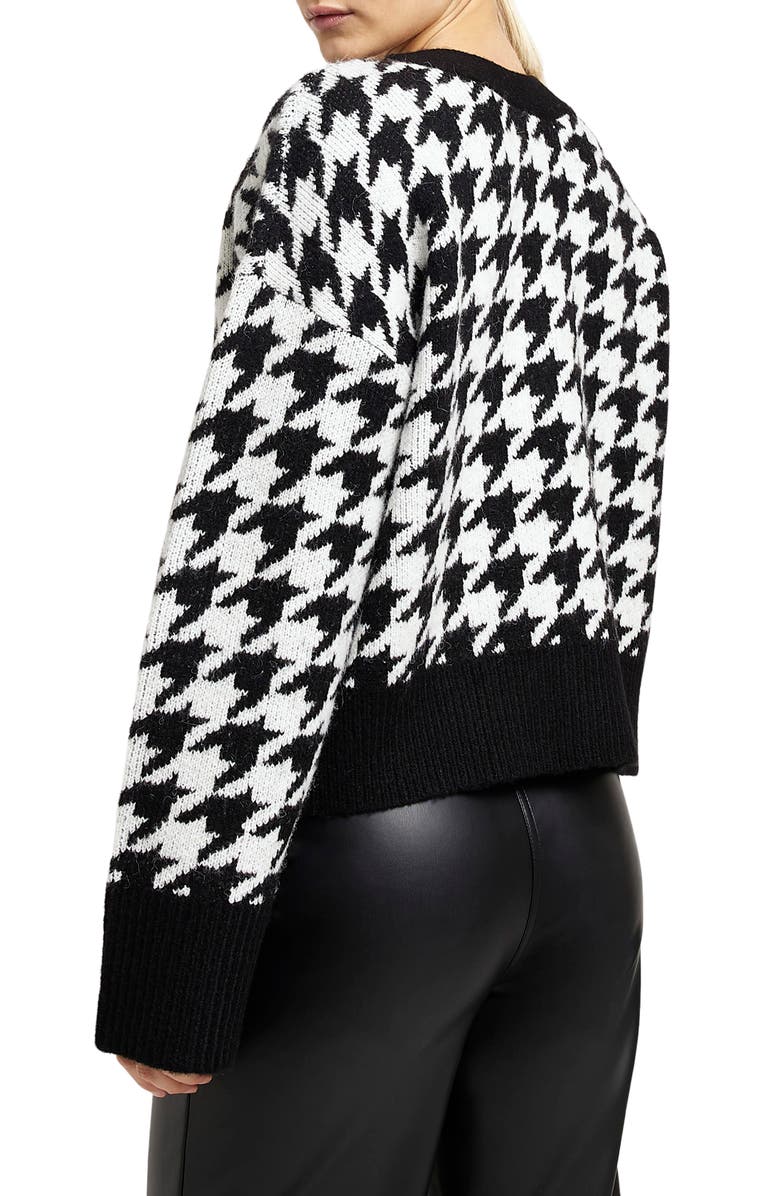 River Island Houndstooth Crop V-Neck Cardigan, Alternate, color, 