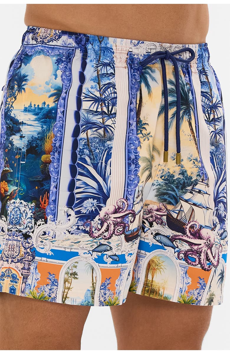Hotel Franks By Camilla Mid Length Boardshort With Elastic Waist Song Of Saint Anthony, Alternate, color, Song Of Saint Anthony