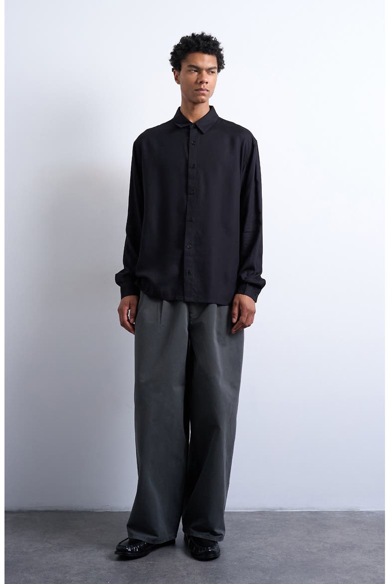 Relaxed Fit Twill Button-Up Shirt, Alternate, color, BLACK