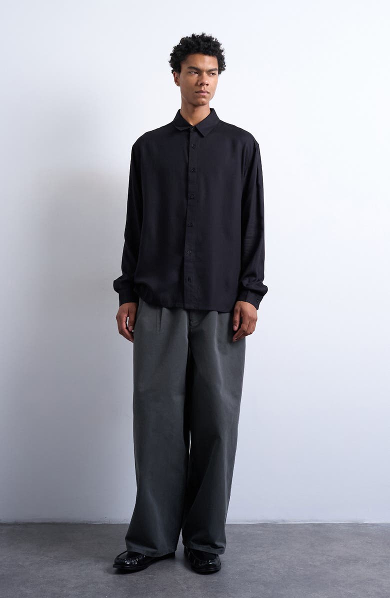 Topman Relaxed Fit Twill Button-Up Shirt, Alternate, color, Black