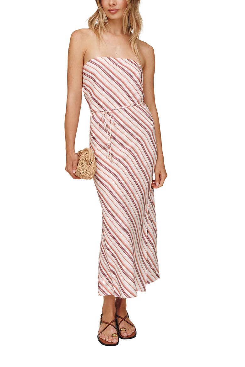 linen blend strapless dress Coastal Lover Stripe Dress L