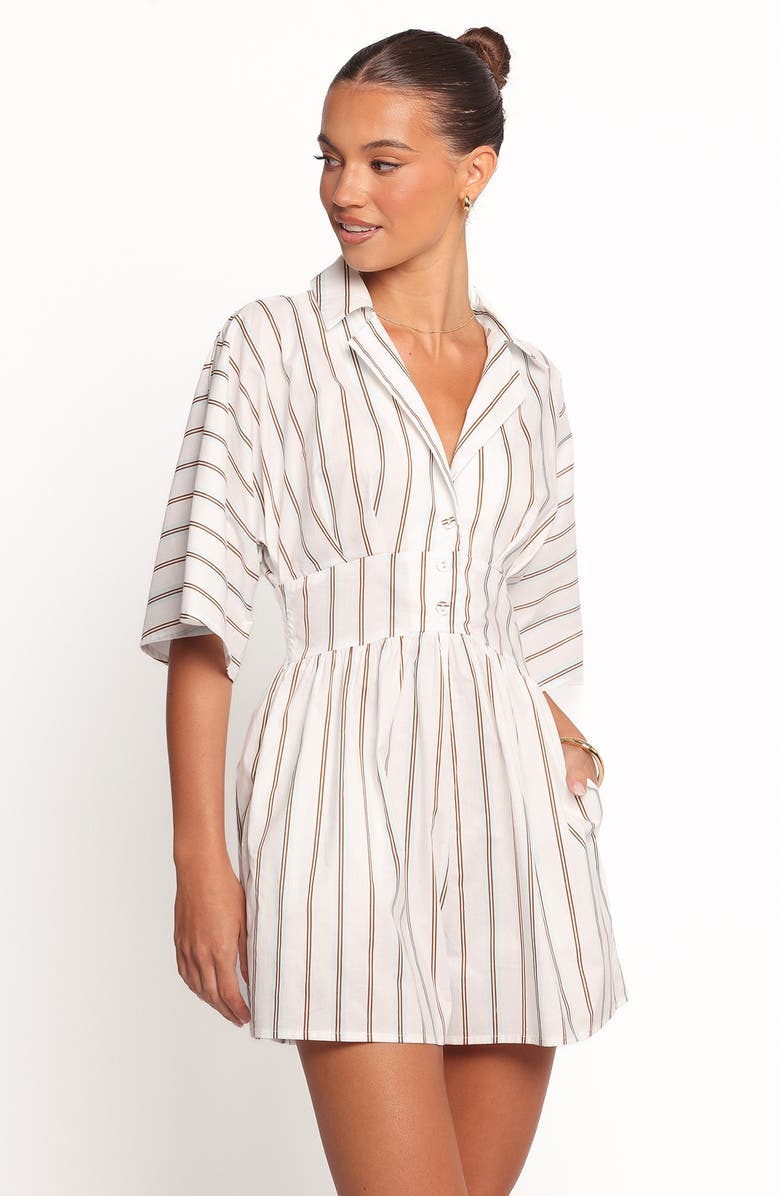 Petal & Pup Sonyalle Stripe Cotton Romper, Alternate, color, White/Blue Brown Stripe