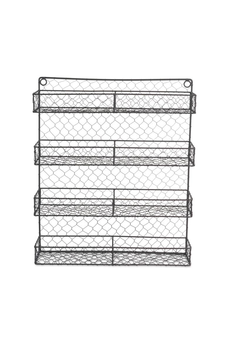 Double Wide 4 Row Chicken Wire Spice Rack, Main, color, Black