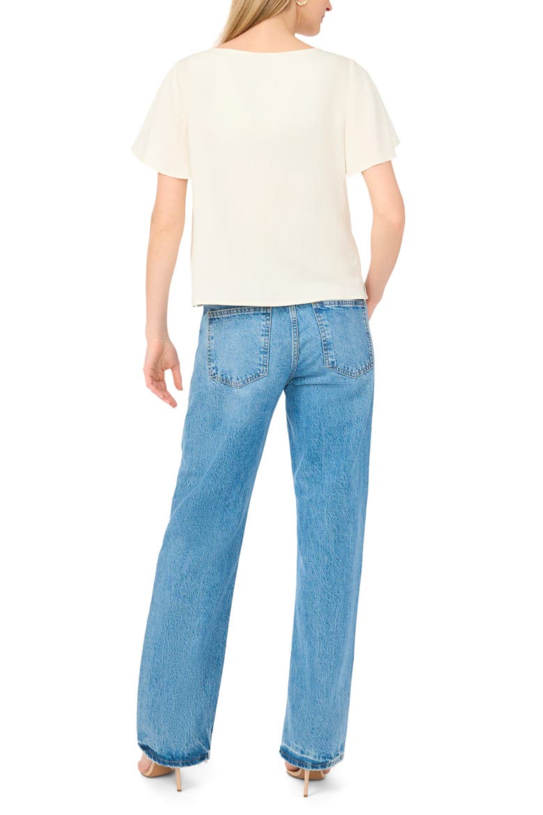 Placed Floral Flutter Sleeve Top, Alternate, color, ANTIQ WHITE