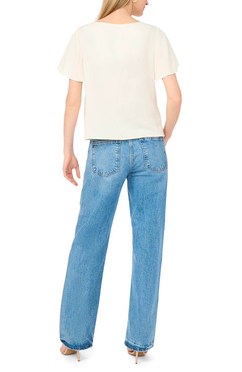 Vince Camuto Placed Floral Flutter Sleeve Top, Alternate, color, Antiq White