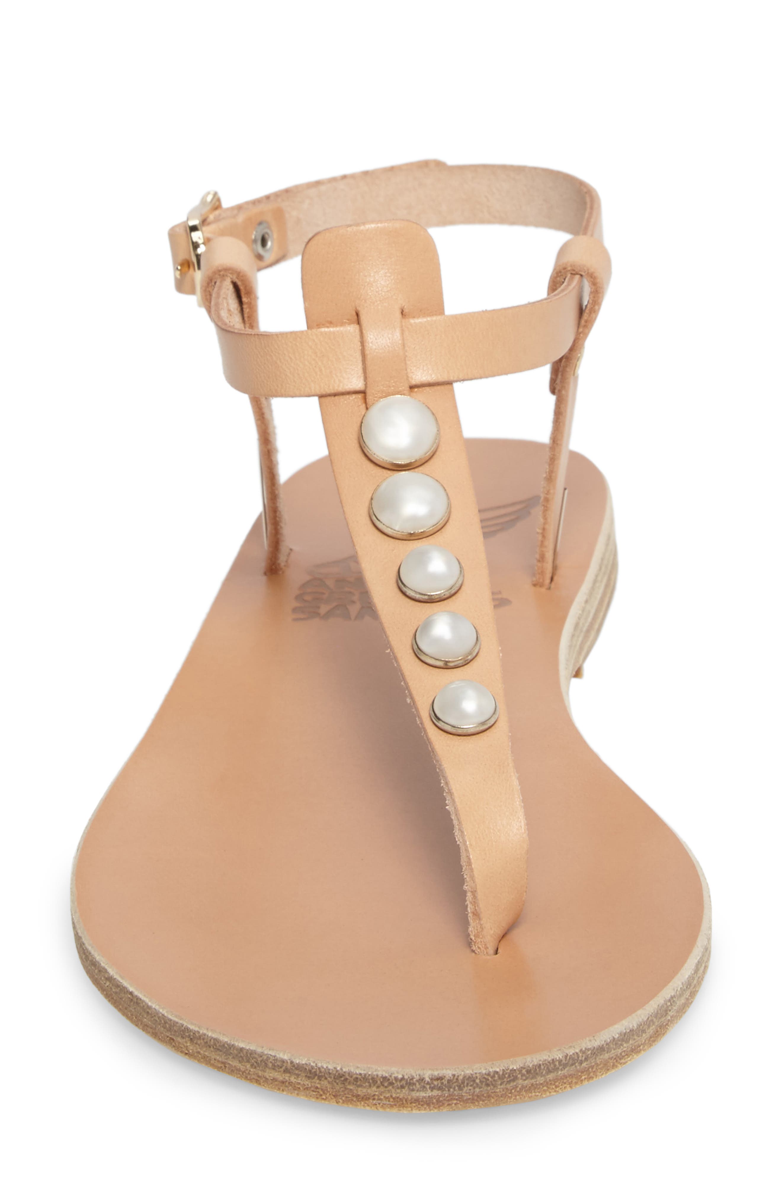 Lito Imitation Pearl Embellished T-Strap Sandal, Alternate, color, NATURAL VACHETTA