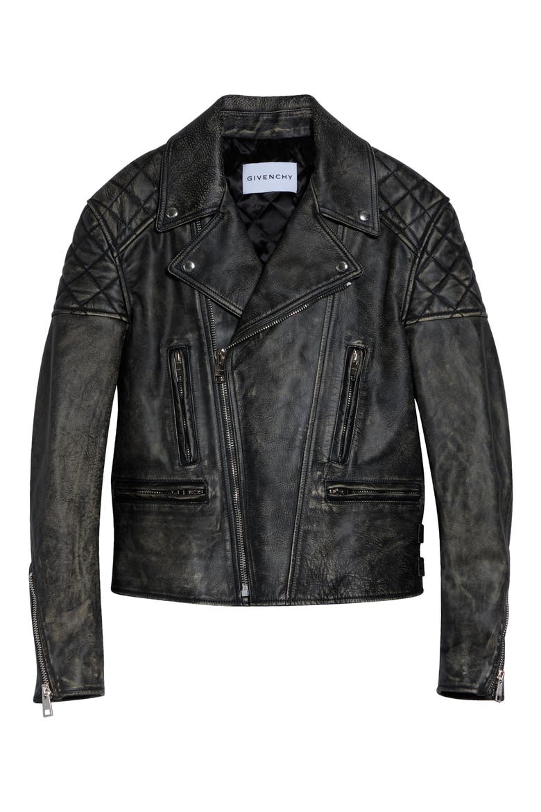 Sunflower Back Leather Biker Jacket, Main, color, FADED BLACK