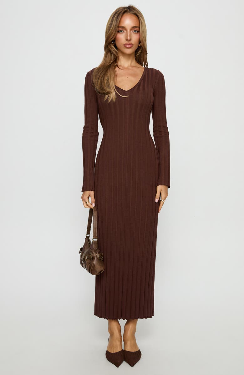 Princess Polly Gratuita Long Sleeve Rib Maxi Sweater Dress, Alternate, color, Chocolate