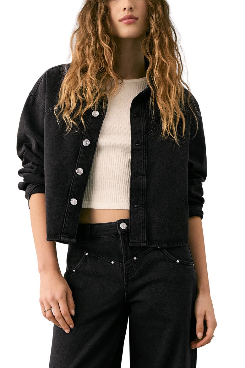 Studded Denim Button-Up Shirt, Main, color, BLACK DENIM