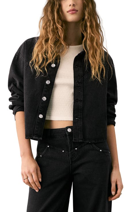 Studded Denim Button-Up Shirt