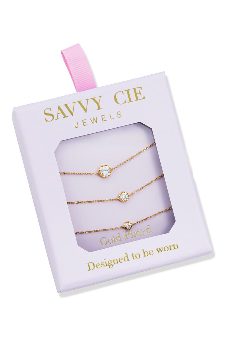 Sol Solitaire Cubic Zirconia Bracelet Trio, Main, color, YELLOW