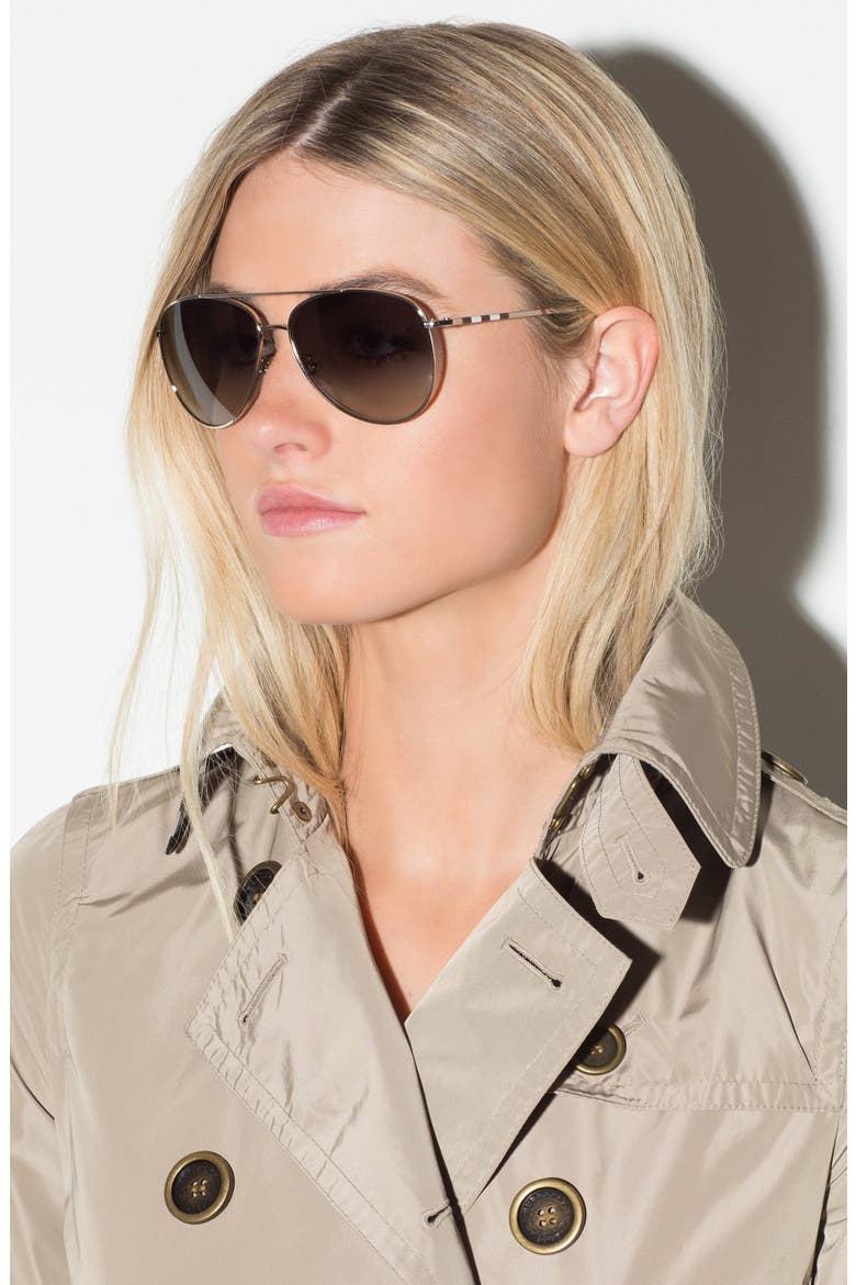 'House Check Foil' 57mm Aviator Sunglasses, Alternate, color, BLACK