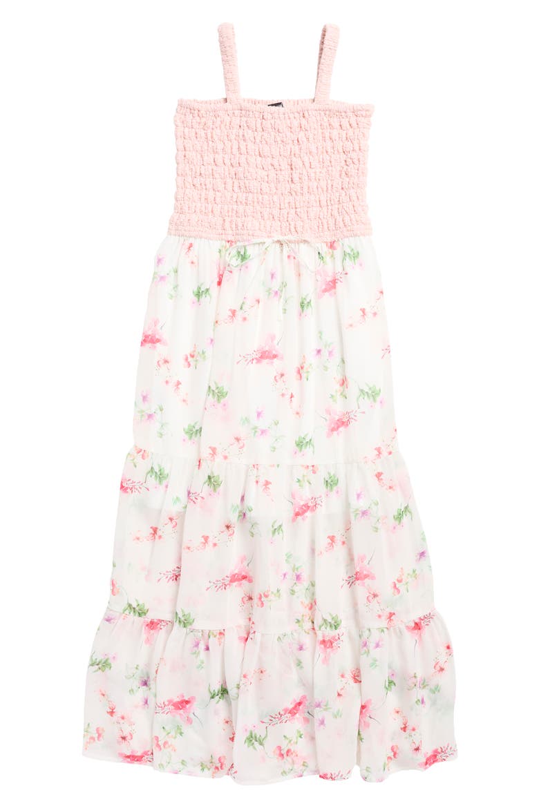 Kids' Smocked Print Sundress, Main, color, PINK WHITE