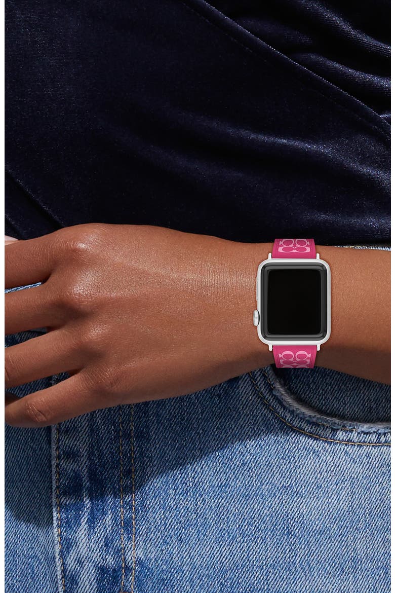Signature C Silicone Apple Watch® Watchband, Alternate, color, PINK