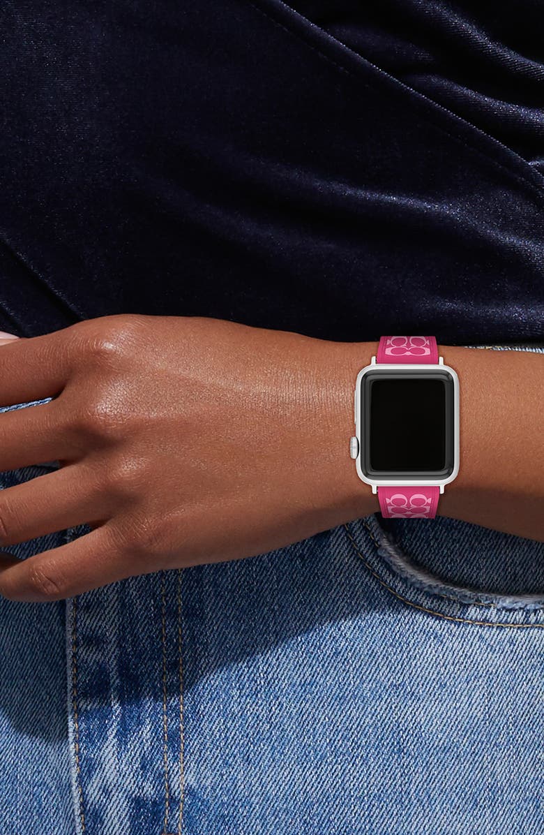 COACH Signature C Silicone Apple Watch<sup>®</sup> Watchband, Alternate, color, Pink