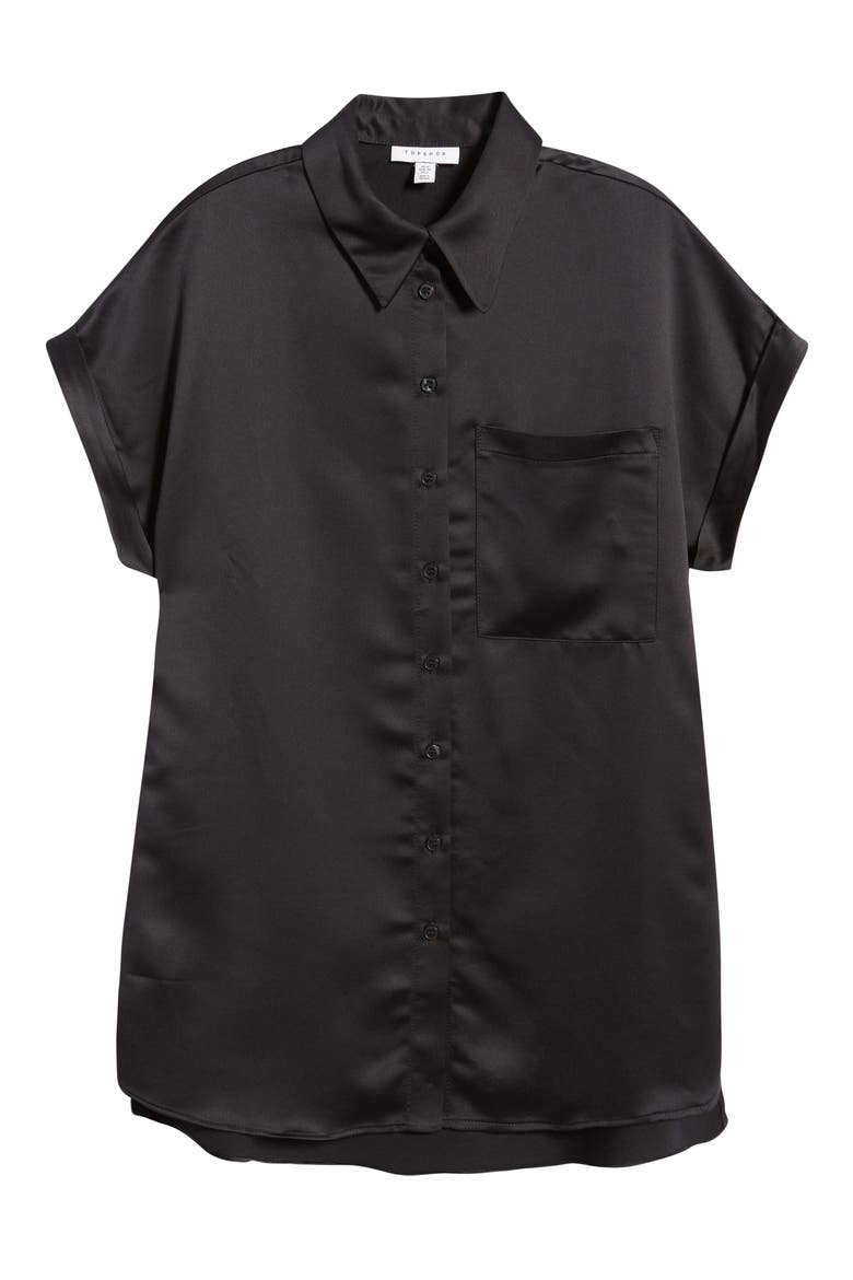 Women's Satin Button-Up Shirt, Main, color, BLACK