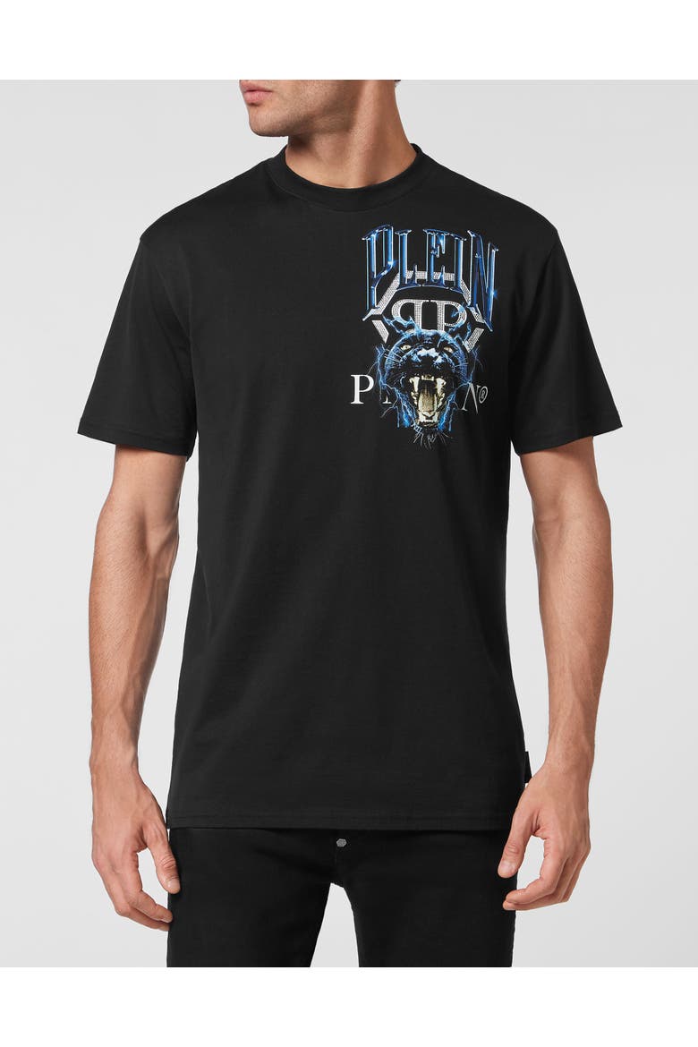 T-Shirt Round Neck Men, Main, color, black/blue